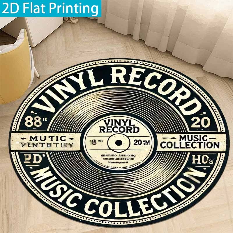 Commercial Vinyl Printing - Karpet Bulat Vinyl Hitam Beige Vintage